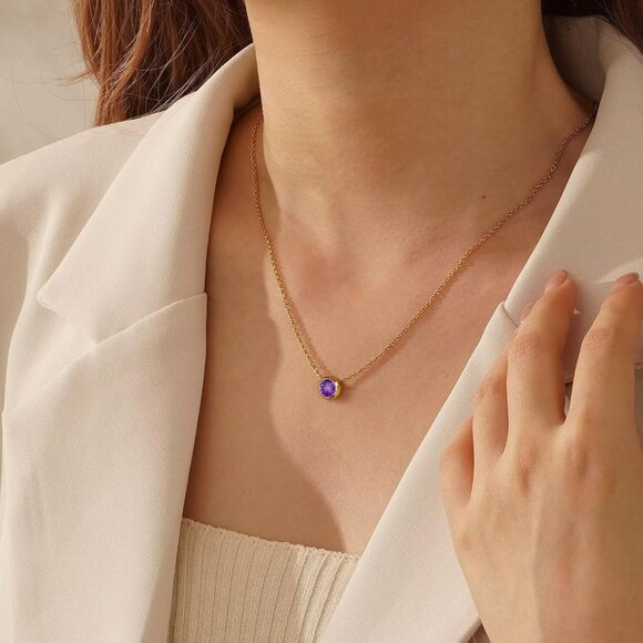 Elegant 14K Gold Plated Birthstone Necklace for Women with Citrine, Adjustable, - Picture 3 of 7